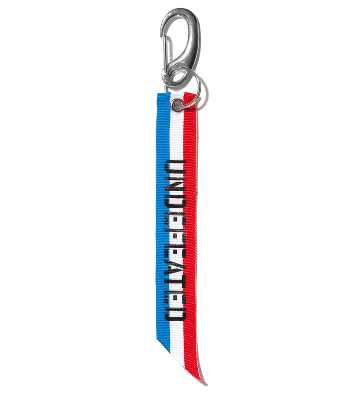 Undefeated White Stripe Ribbon Keychain HBX Globally Curated