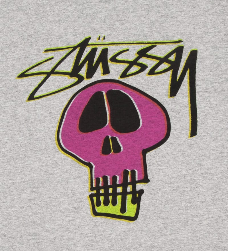 Stüssy - Grey Stock Old Skull (Pink) T-Shirt | HBX
