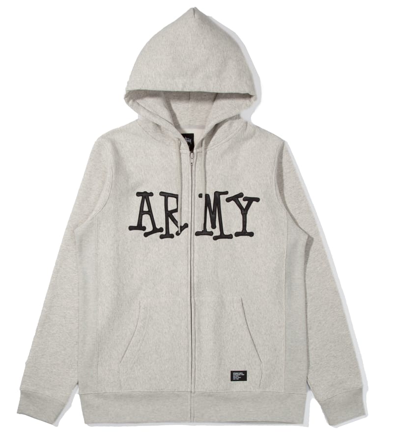 Stüssy - Heather Grey Army Zip Up Hoodie | HBX - Globally