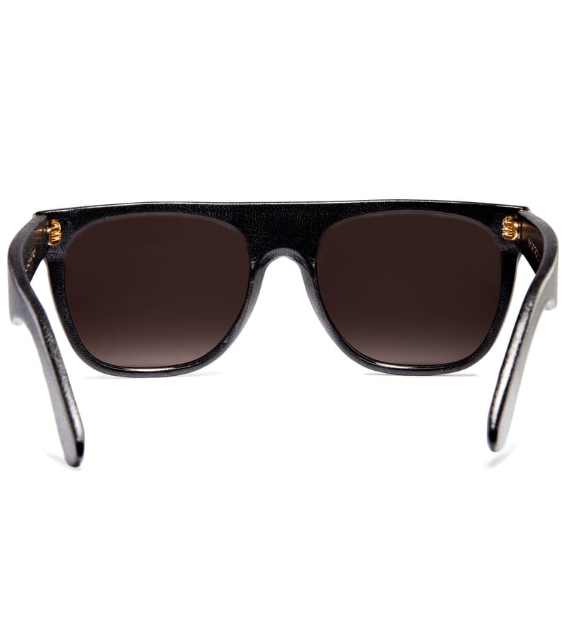 Super By Retrosuperfuture - Flat Top Black Leather Sunglasses | HBX