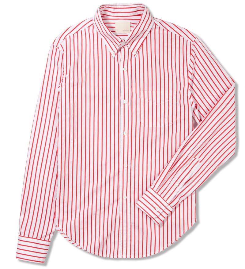 Red Bold Dobby Stripe Button Down Shirt