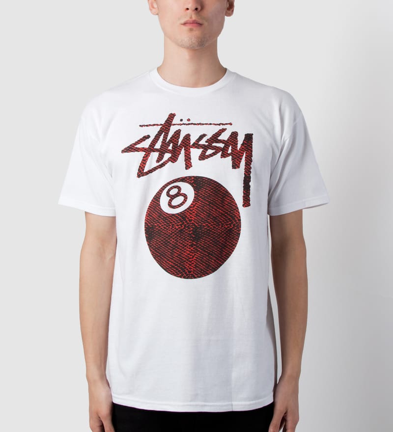 Stüssy - White Snake Skin 8 Ball T-Shirt | HBX - HYPEBEAST 為您