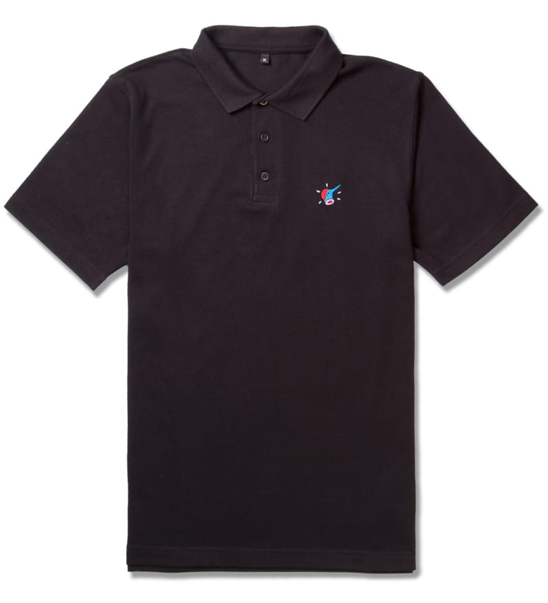 Parra - Black Embroidered Patch Logo Chopped Head Polo Shirt