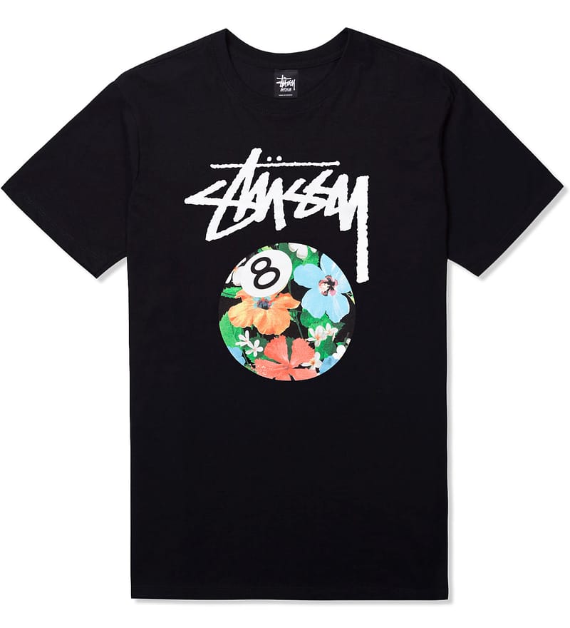 Stüssy - Black 8 Ball Flower T-Shirt | HBX