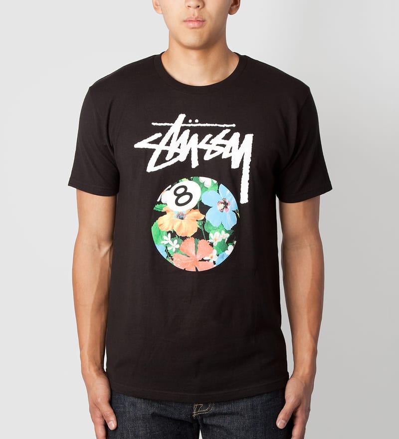 Stüssy - Black 8 Ball Flower T-Shirt | HBX