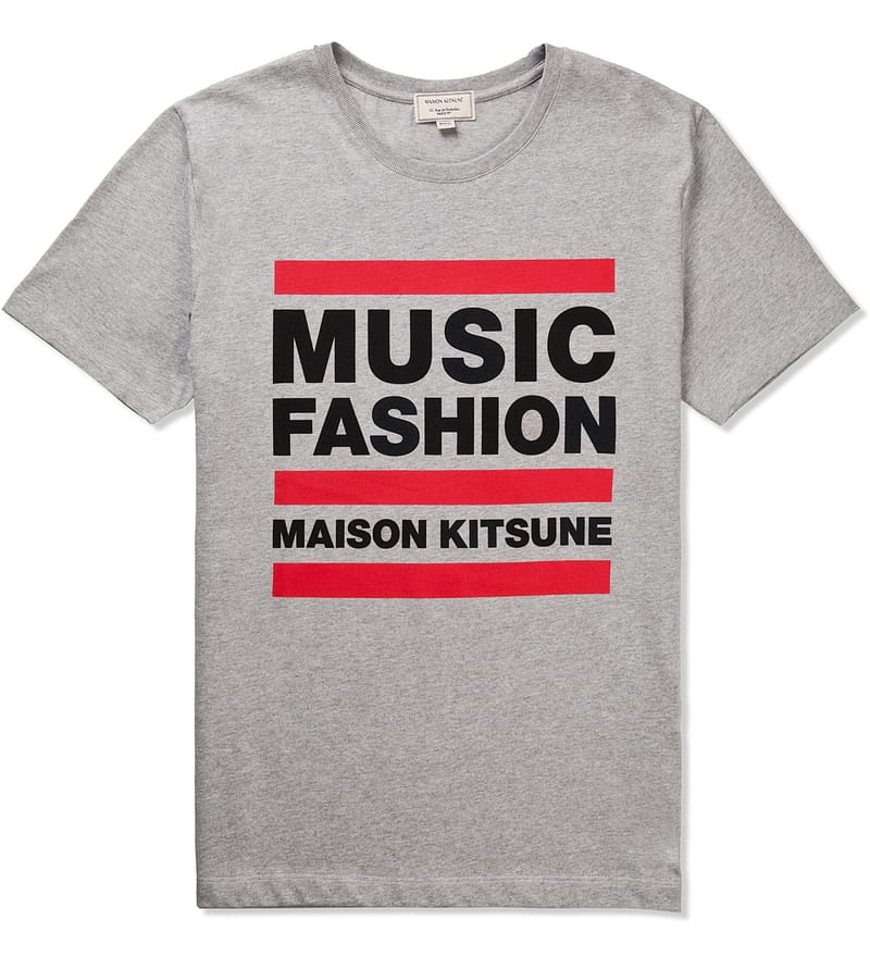 Maison Kitsuné - Grey Melange R- Neck T-Shirt with Print 1 MFM