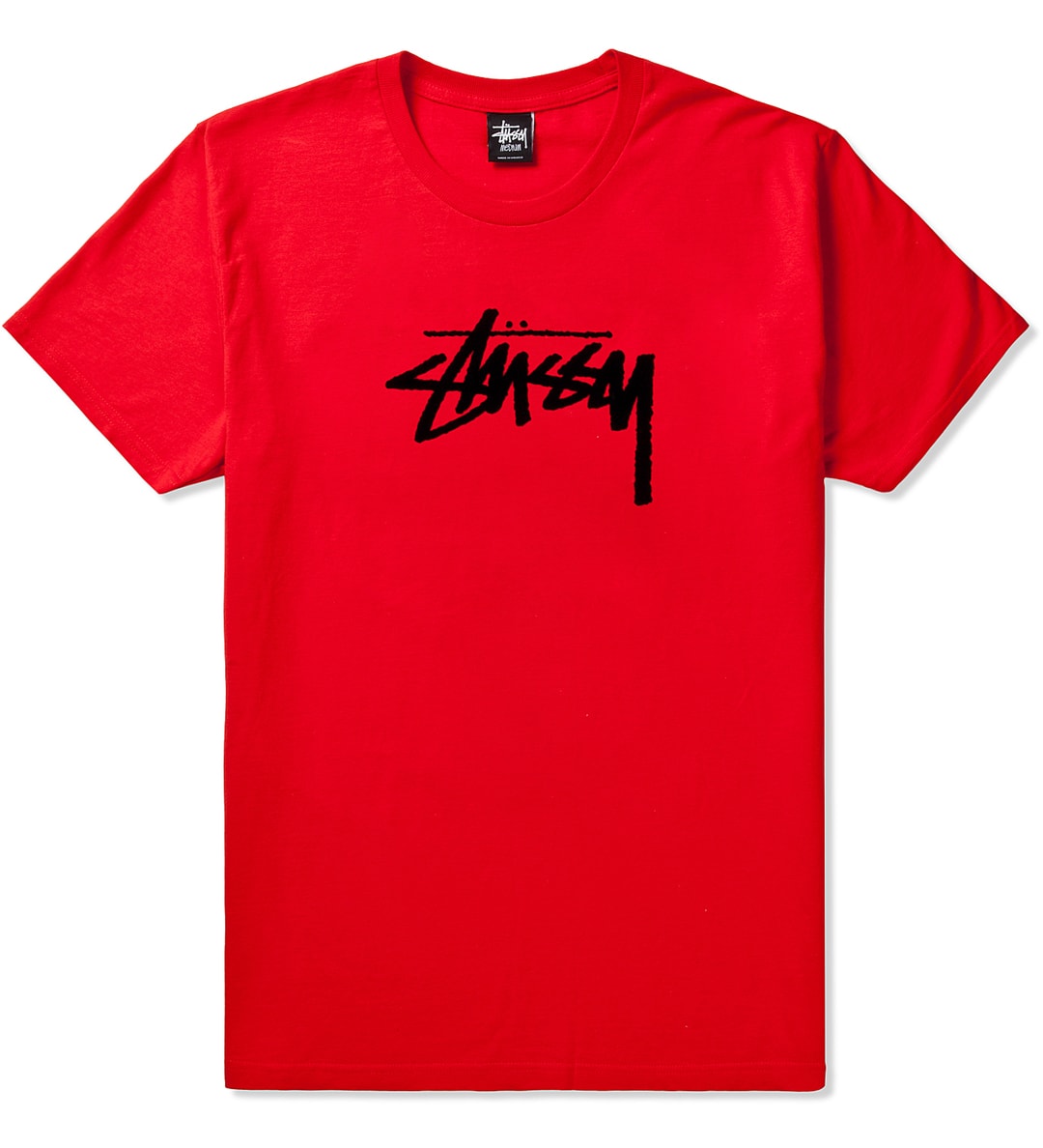 Stüssy - Bike Red Flock Stock T-Shirt | HBX - Globally Curated Fashion ...