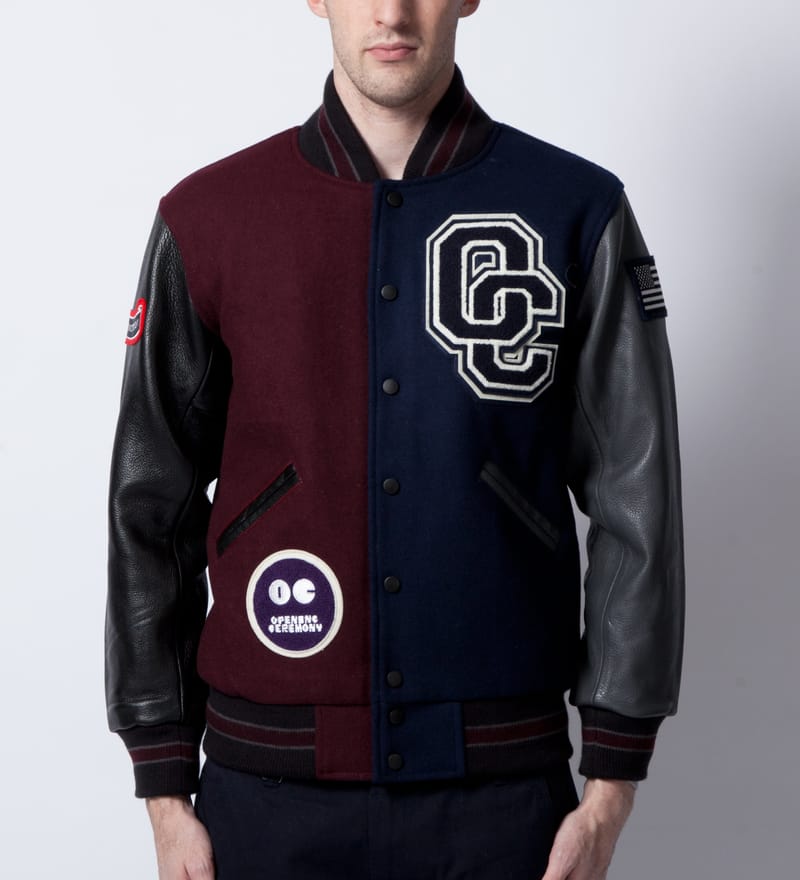 Opening Ceremony - Burgundy/Navy Reno Varsity Jacket | HBX