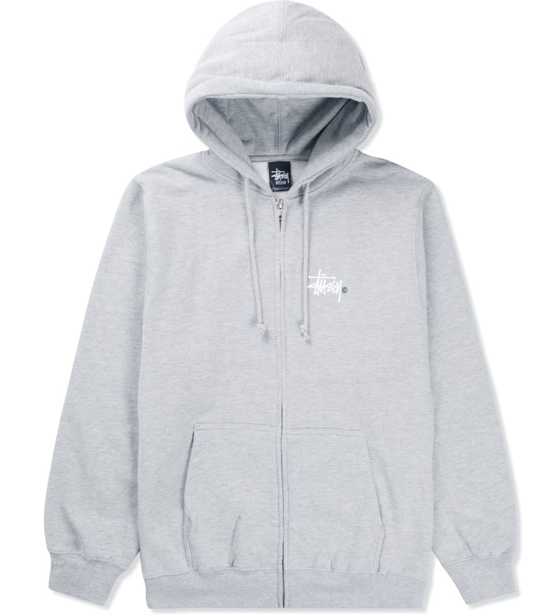 Stüssy - Heather Grey Basic Logo Zip Hoodie | HBX - Globally