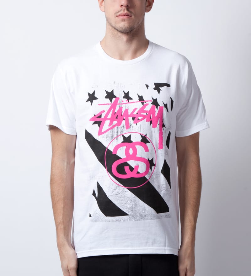 Stüssy - White/Pink Stussy Flag T-Shirt | HBX - Globally