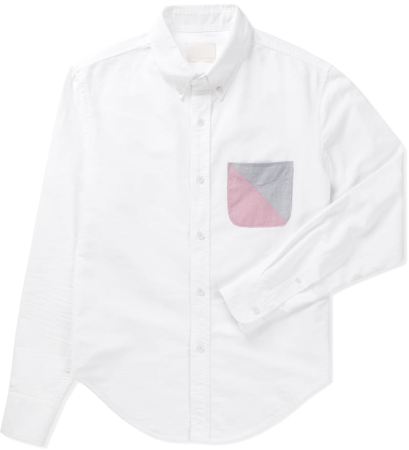 White Solid Oxford LS Button Down W/Split Pocket Shirt