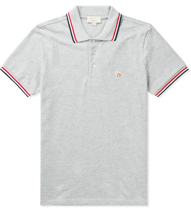 Maison Kitsune - Grey Melange Tricolor Collar Polo Shirt | HBX