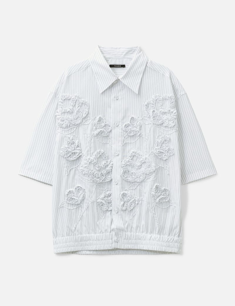 Embroidery shirt Mサイズ TAAKK Flower Embroidery Short Sleeve Shirt - Cropped cotton shirt