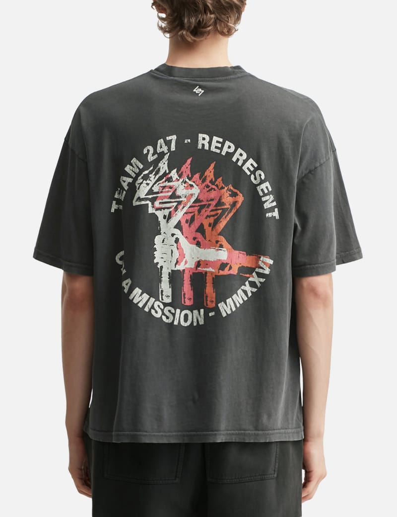 Represent 247 Torch Boxy T-Shirt - Washed black oversized vintage