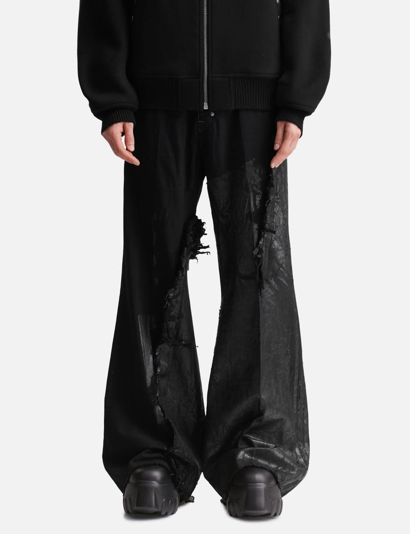 Rick Owens Joris Trousers - Waxed black denim with distressed