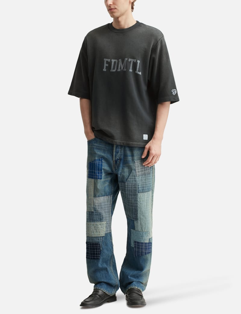 FDMTL Boro Jaquard Wide Pants Rinse - Indigo boro jacquard wide