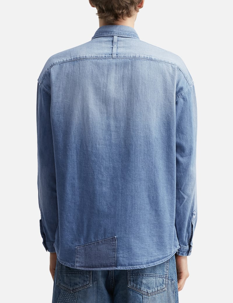 FDMTL Patch Denim Shirt 5YR Wash - Japanese-made indigo patchwork