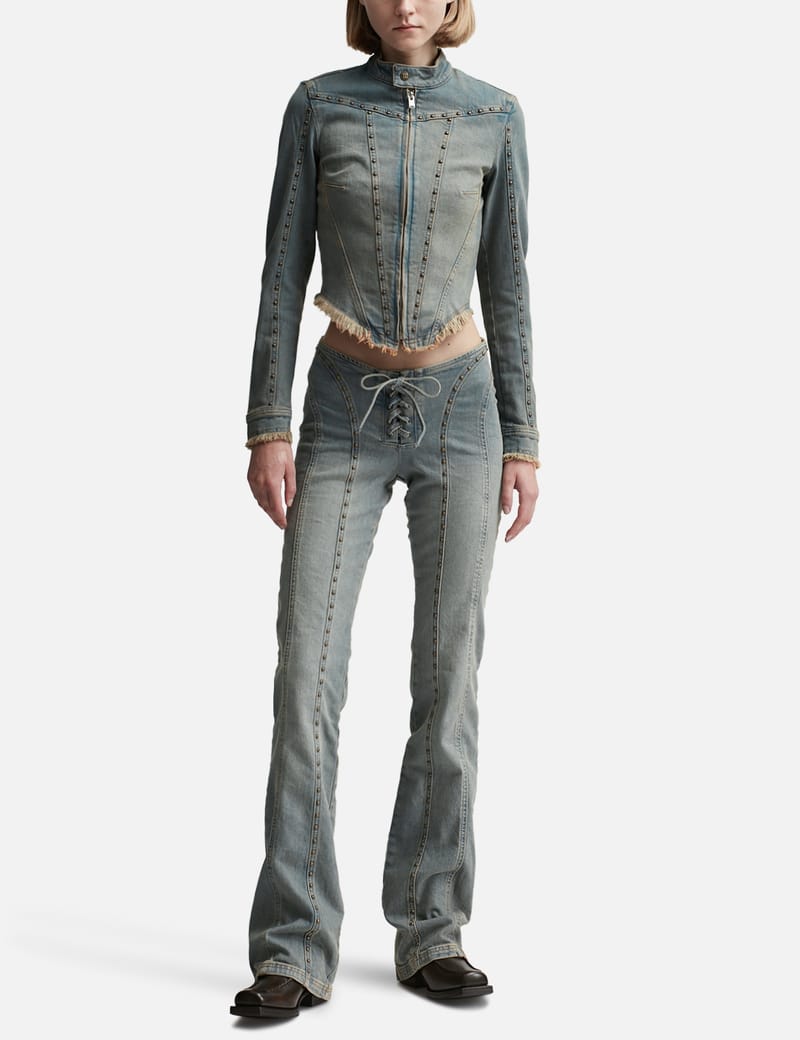 Misbhv - Sunset Wash Lara Laced Denim Studded Trousers | HBX