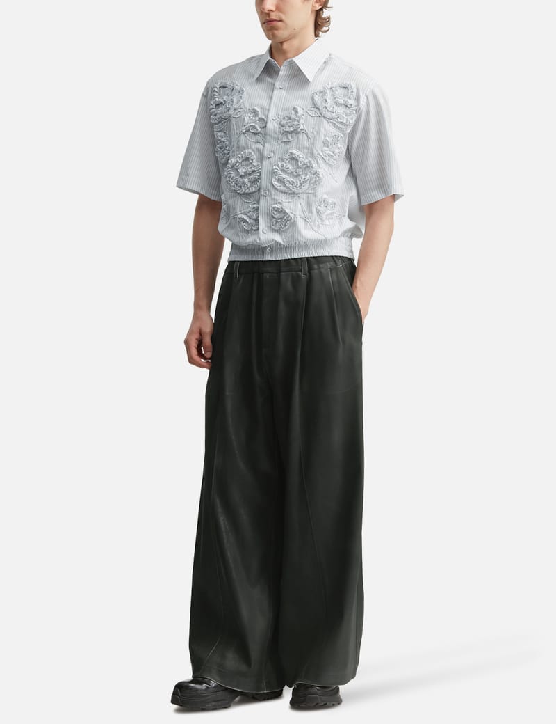 TAAKK Flower Embroidery Short Sleeve Shirt - Cropped cotton shirt