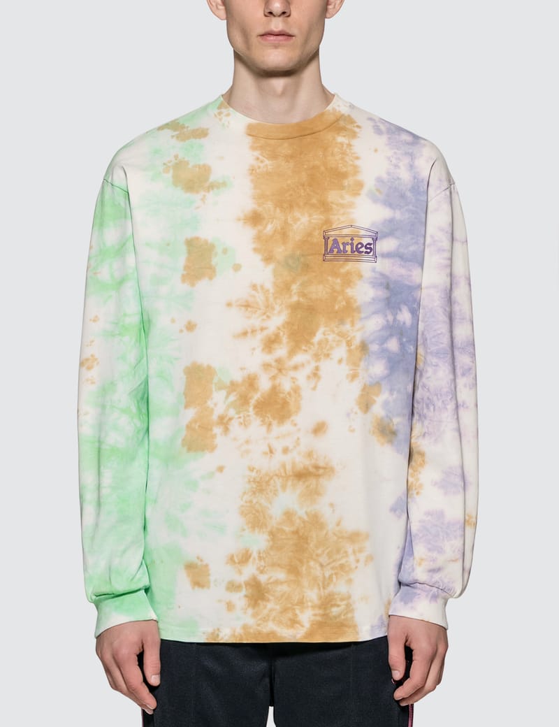 極美coverchord購入Aries ハウスロゴ(ワイン)ホワイトTシャツXL Aries - Ripple Tie Dye Long Sleeve T-Shirt | HBX - Globally