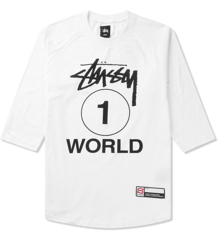 Stüssy - White One World Baseball T-Shirt | HBX - Globally Curated