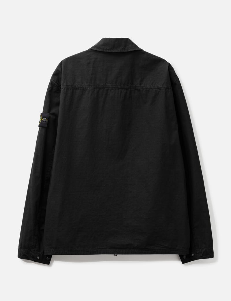 STONE  25AW Ripstop Zip Shirt 黒 L Stone Island Ripstop Overshirt - Mercerized organic cotton zip-up