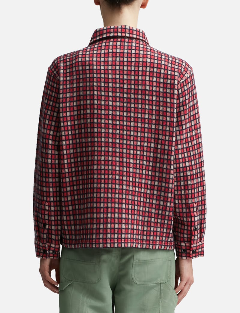 トップス brain dead CHECK MATE FLANNEL ZIP SHIRT Brain Dead Men's Check Mate Flannel Zip Shirt Jacket in Red