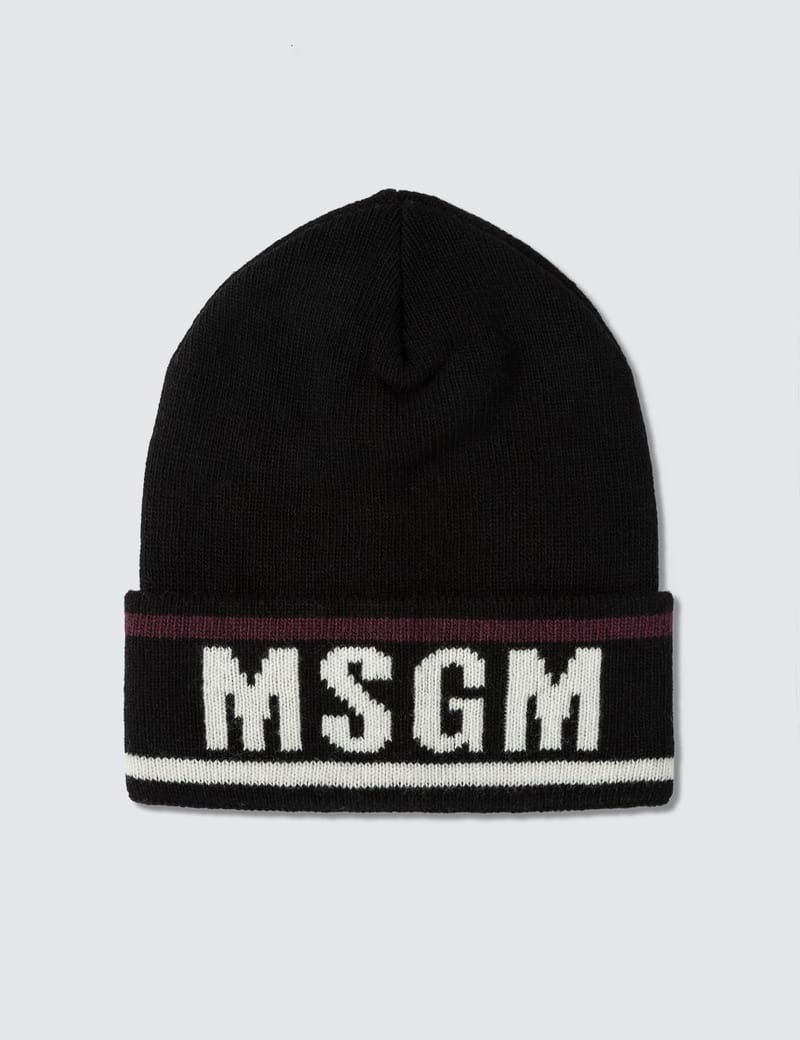 【送料&関税込】MSGM Beanie Hat MSGM MSGM Logo Embroidered Ribbed-Knit Beanie - Hats