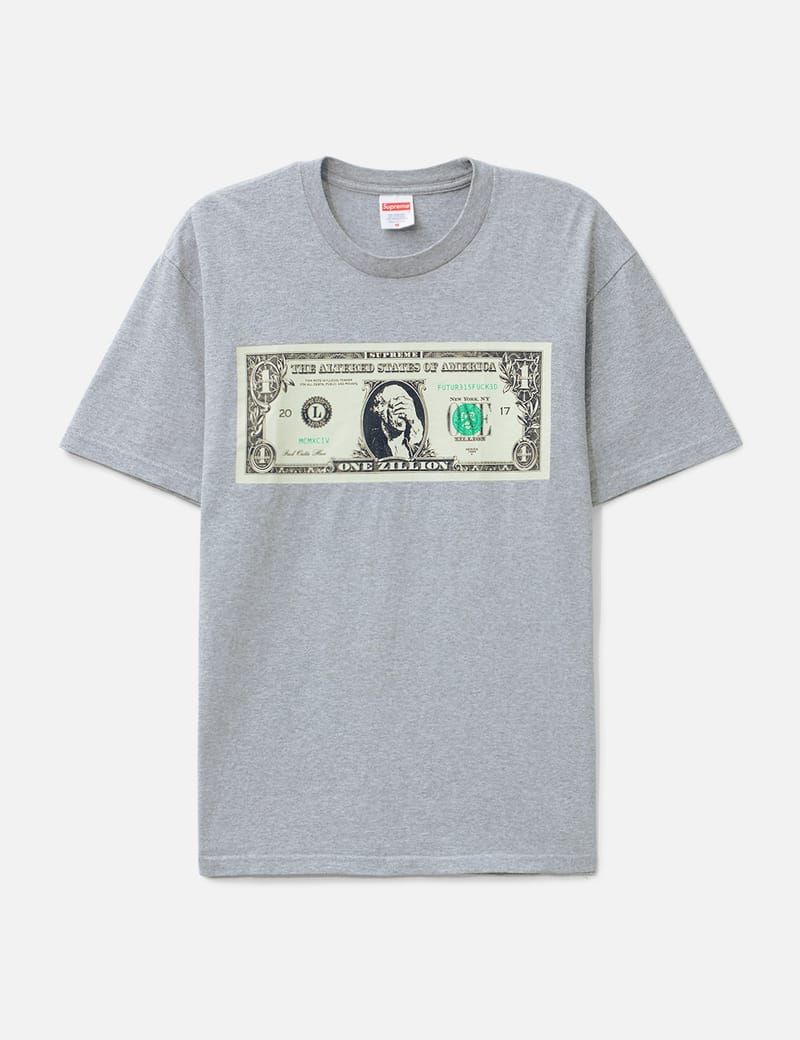 Supreme Dollar T-Shirt - Grey tee with light wear, minor stain | HBX