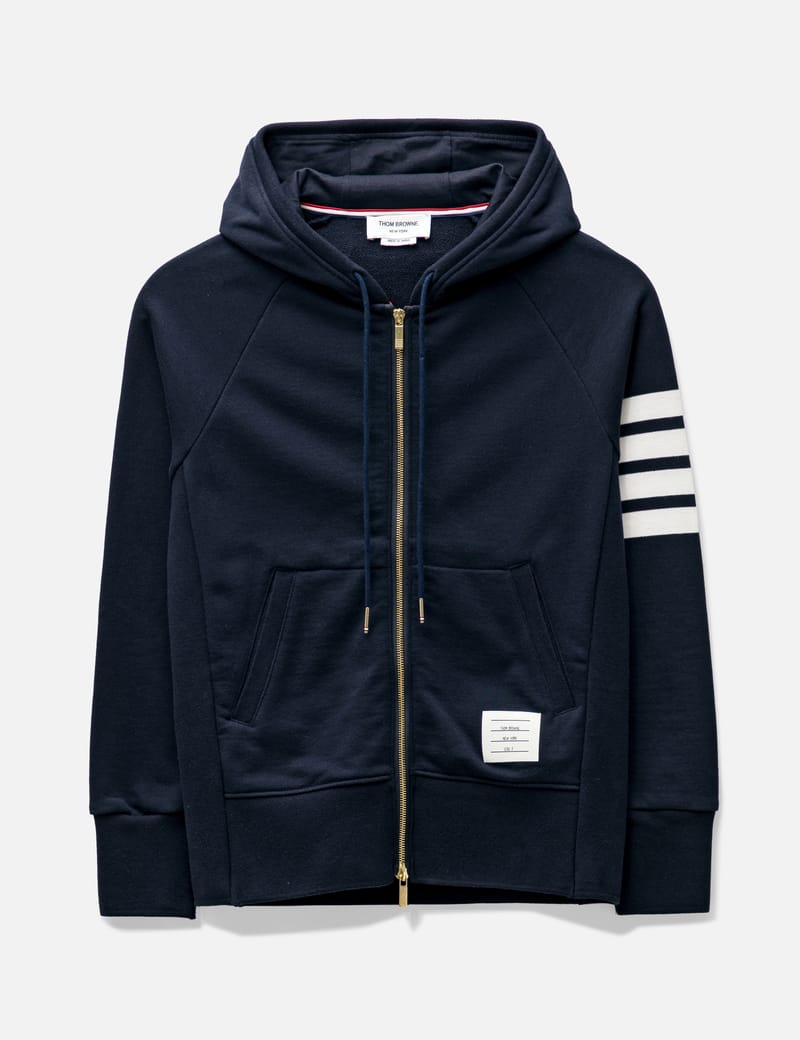 THOM BROWNE　フルジップパーカー　ネイビー　サイズ４ Thom Browne 4-Bar Zip-Up Hoodie - Navy cotton loopback hoodie with