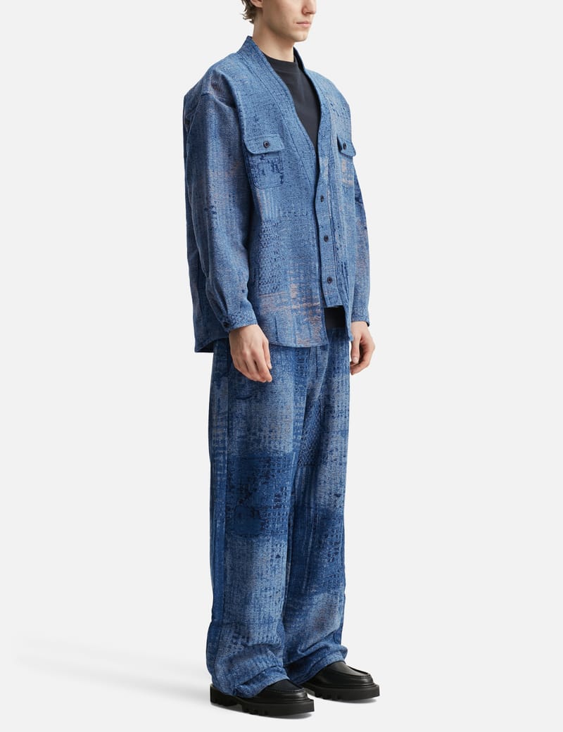FDMTL Boro Jaquard Wide Pants Rinse - Indigo boro jacquard wide