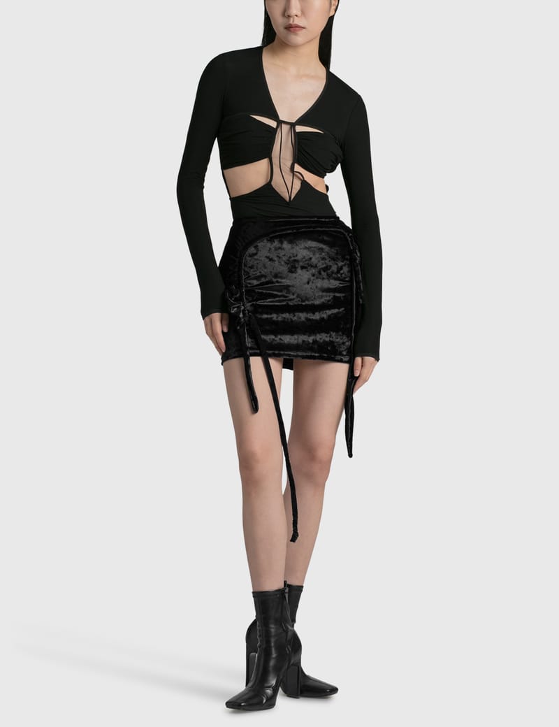 ブラジャー NENSI DOJAKA Women Bodysuit Tops NDSS23LIN001BLKFCS Black Nensi Dojaka - Gathered Bra Long Sleeve Bodysuit | HBX