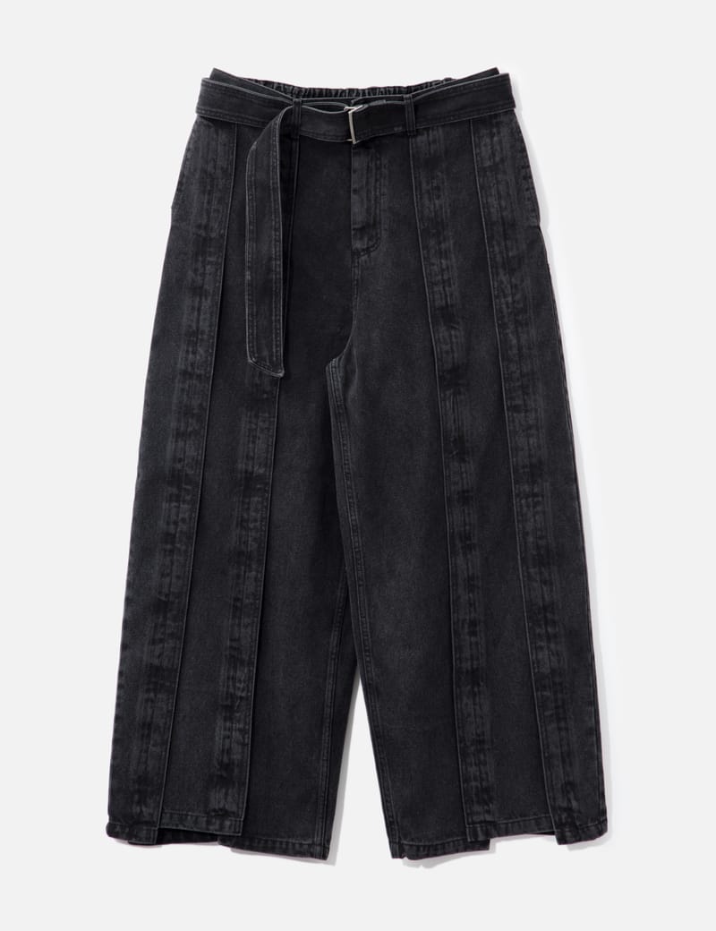 デニム・ジーパン IONSEOUL Track line black wide denim pants BBJ171 韓国ファッション ブラック（黒）系 IONSEOUL(アイオンソウル