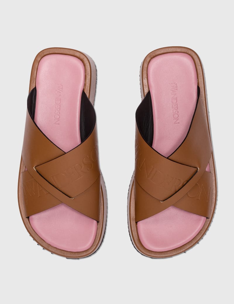 【JW ANDERSON】Logo Flat Sandals/追跡+関税+全国送料込み JW Anderson Tan Logo Flat Sandals JW Anderson