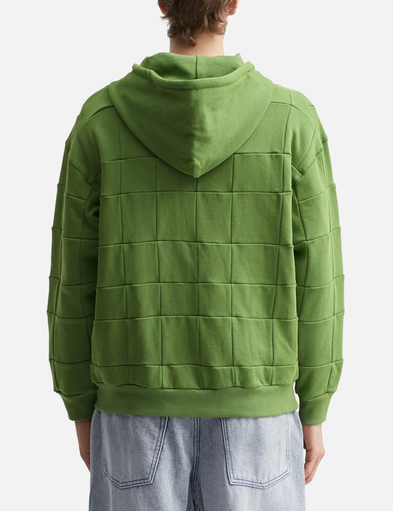 Glass Cypress Green Patchwork Zip Up Hoodie - Hand-placed