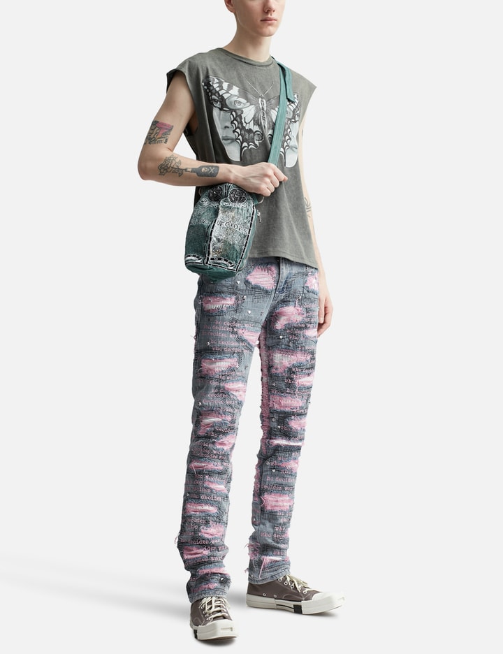 Jean Material With Scriptures Who Decides War - Amplified Scripture Denim Jeans | HBX