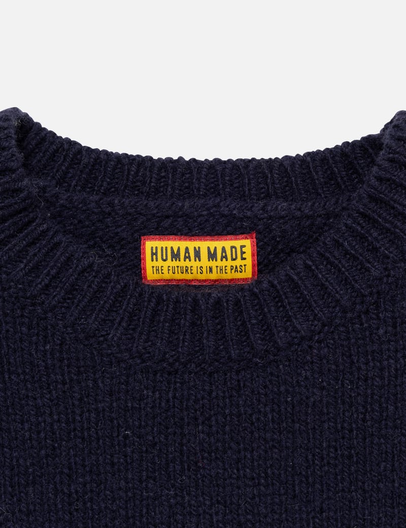 Human Made Heart Knit Sweater - Navy wool crewneck with heart logo