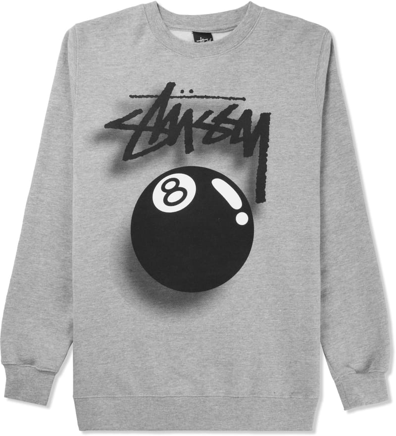 Stüssy - Heather Grey 8 Ball Shadow Crewneck Sweater | HBX