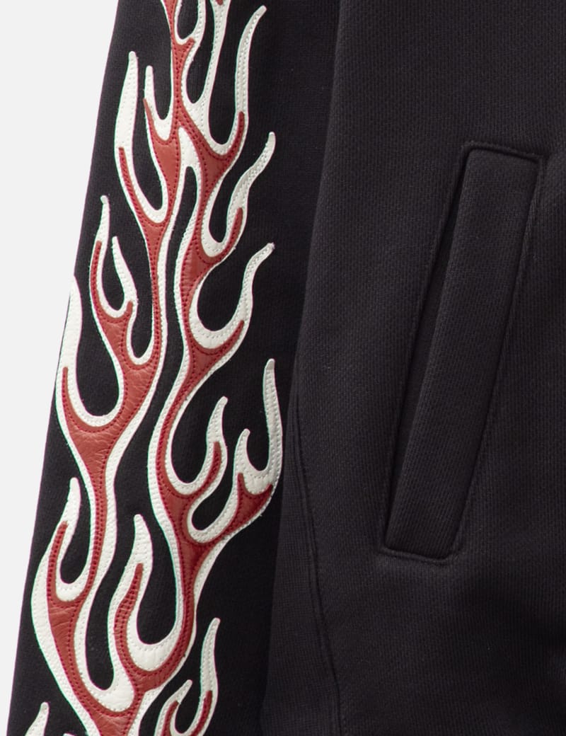 THUG CLUB Leather Flame Hoodie - Oversized cotton with leather