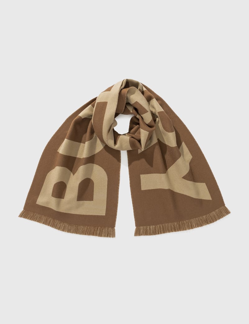 Burberry・バーバリー・ロゴ ウール ジャカードスカーフ（ブラウン ） Burberry - ロゴ ウール ジャカードスカーフ | HBX