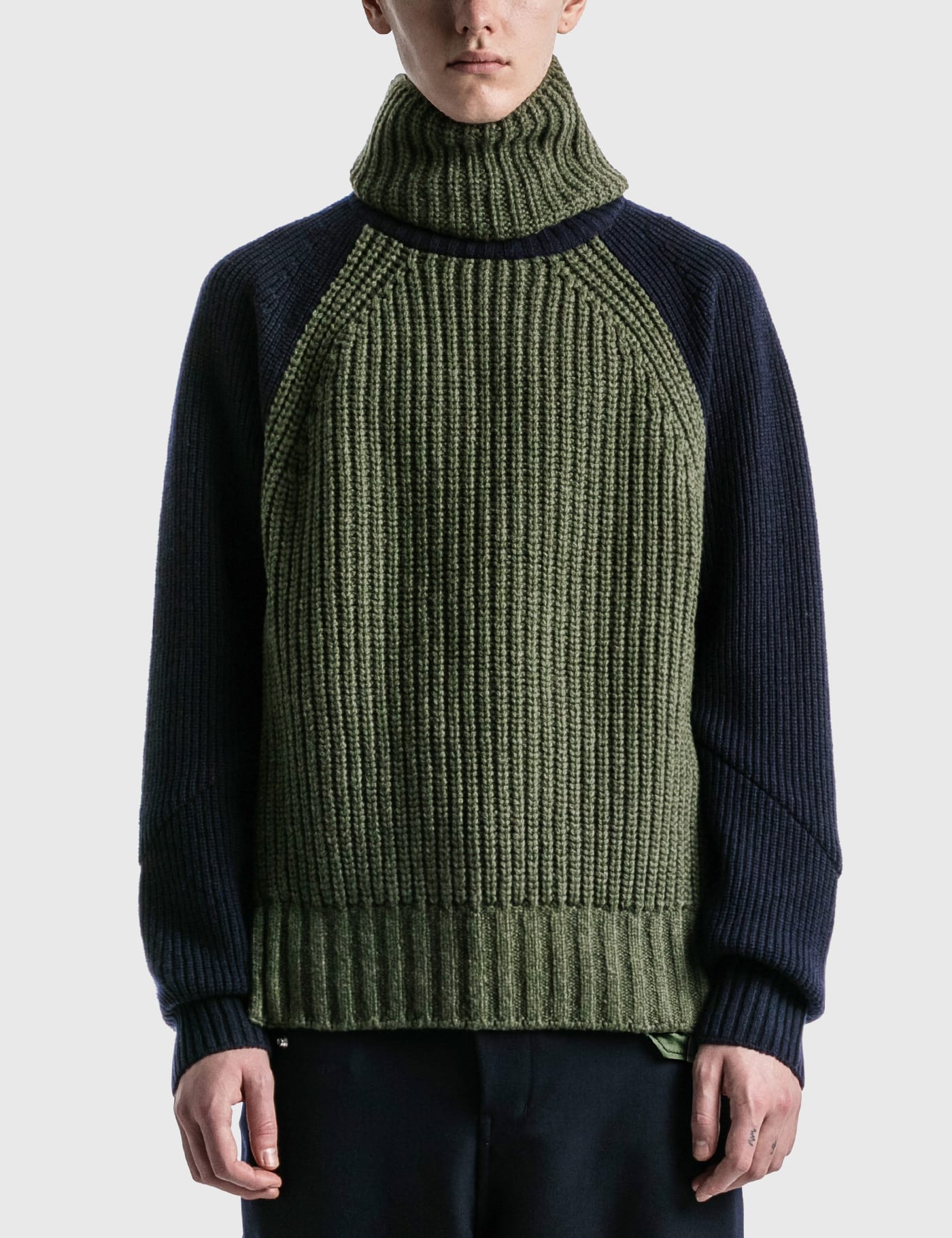 Sacai - Wool Surge X Nylon Twill Knit Pullover | HBX - Globally