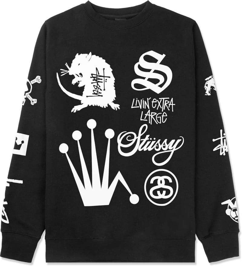 Stüssy - Black Crown Collage Crewneck Sweater | HBX - Globally