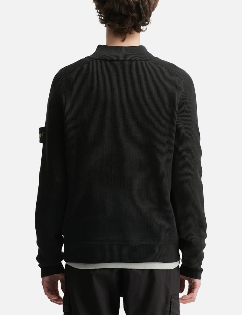 Stone Island Half Zip Waffle Knit - Black 100% cotton half-zip