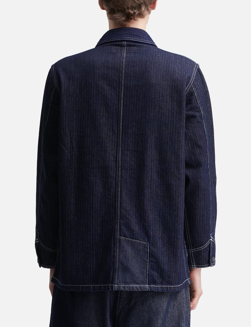 FDMTL Coverall Jacket Rinse - Indigo jacquard patchwork coverall