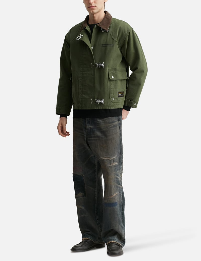 NEIGHBORHOOD Fireman Jacket - Olive-drab duck canvas jacket with