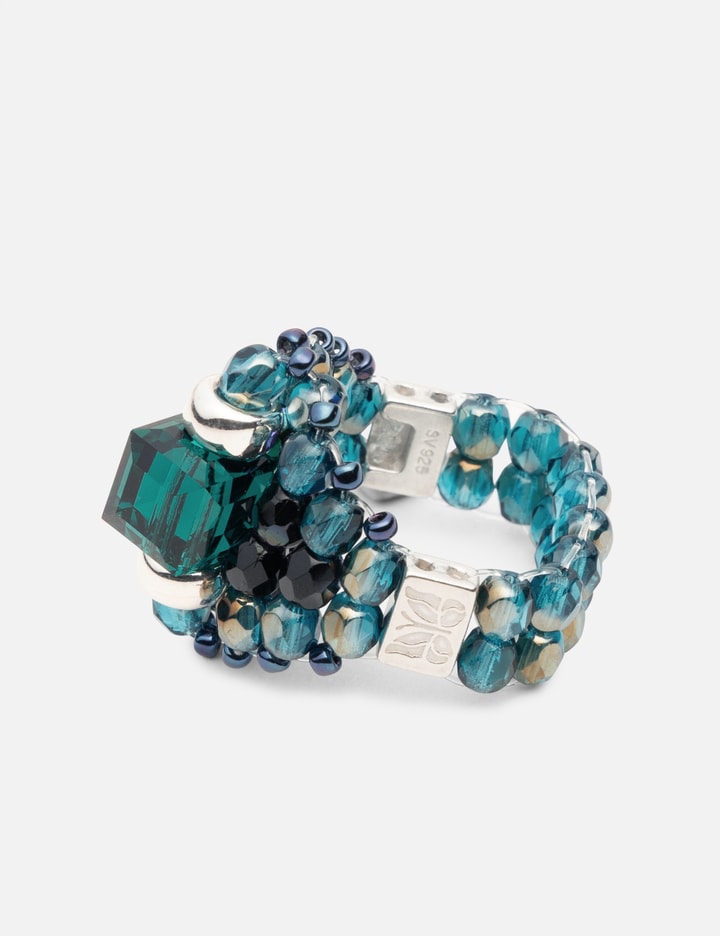 Needles Needles x Tie A Knot Square Crystal Beads Ring - 나비 모티프 925 실버와 ...