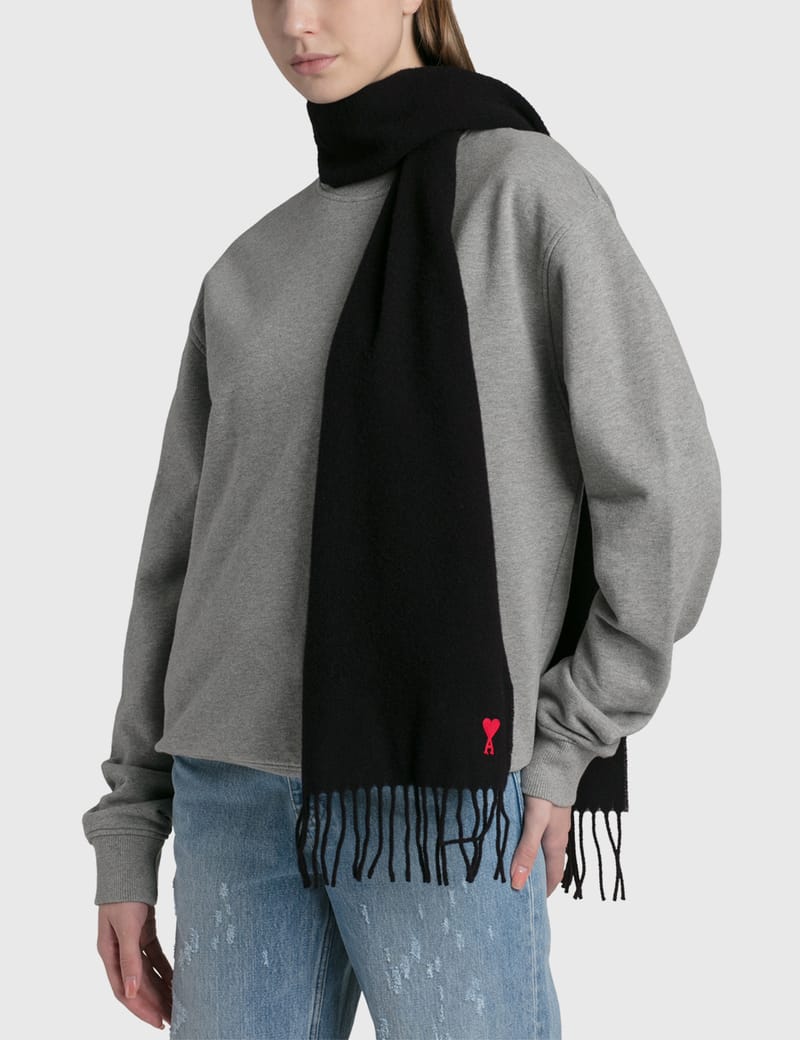 【AMI PARIS】Ami de Coeur スカーフ BLACK Red Ami de Coeur Scarf | AMI PARIS
