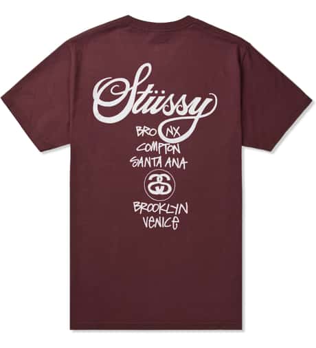 Stüssy - Dark Red World Tour T-Shirt | HBX