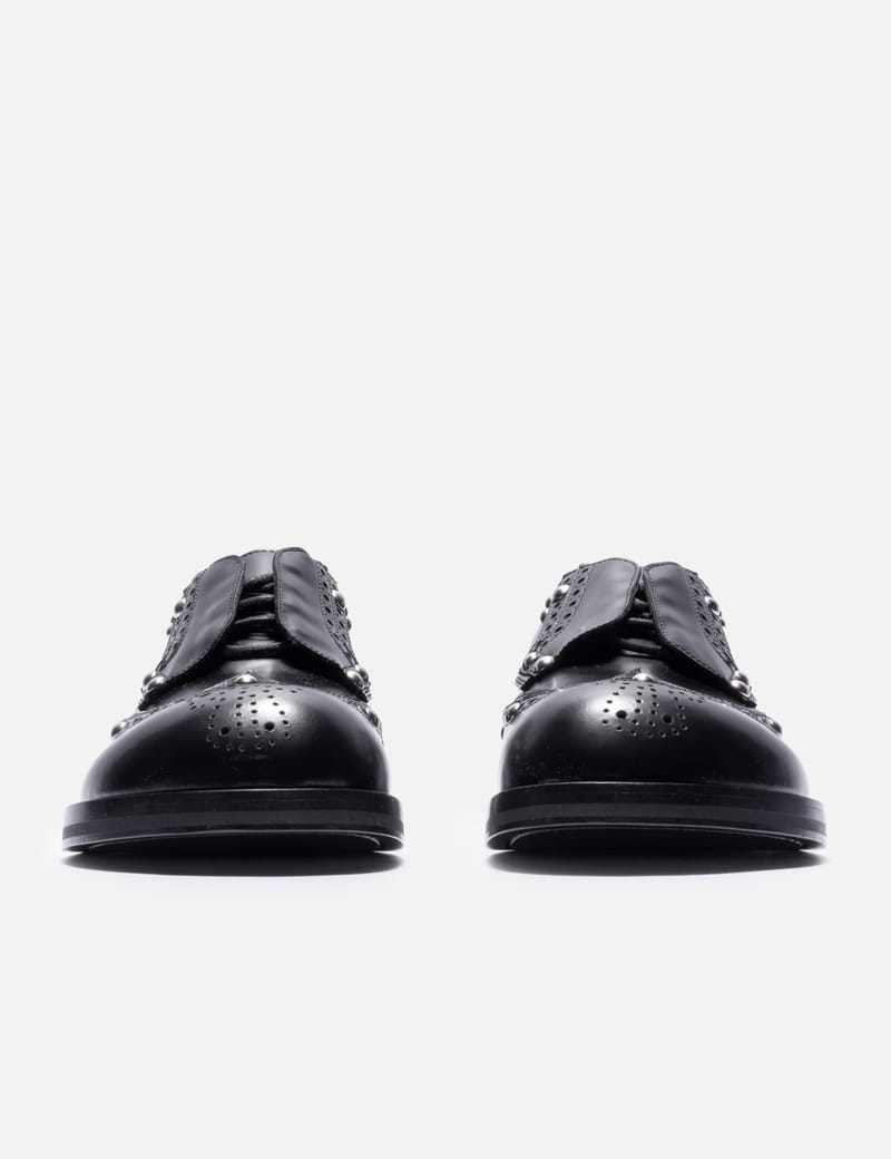 Acne Studios Lace-up Leather Shoes - 黑色刷色小牛皮德比鞋，翼紋