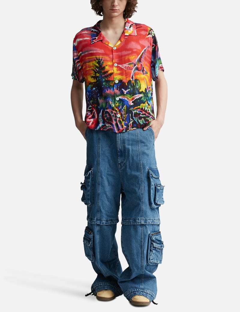 Tシャツ・カットソー BRAIN DEAD SS24 \"Forgotten Forest\" shirt (T04001853RD RED) Forgotten Forest Short Sleeve Button Up Shirt - Red – Brain Dead